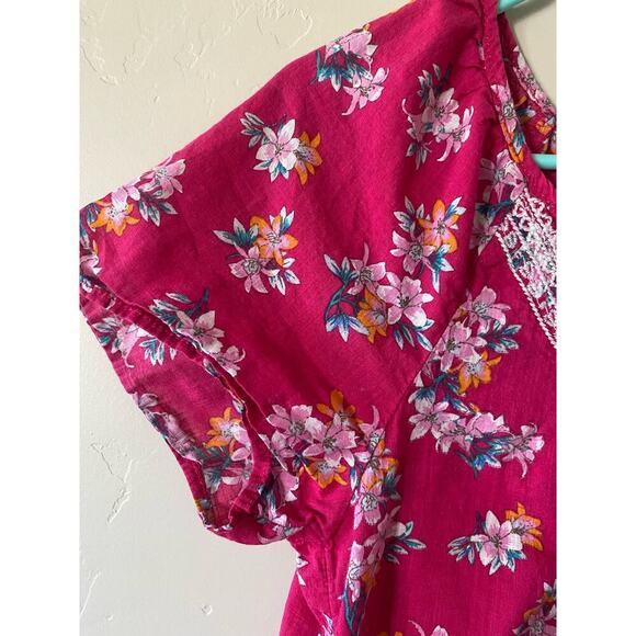H&M Size 2 Pink Floral Short Sleeved Embroidered Blouse - Picture 3 of 3